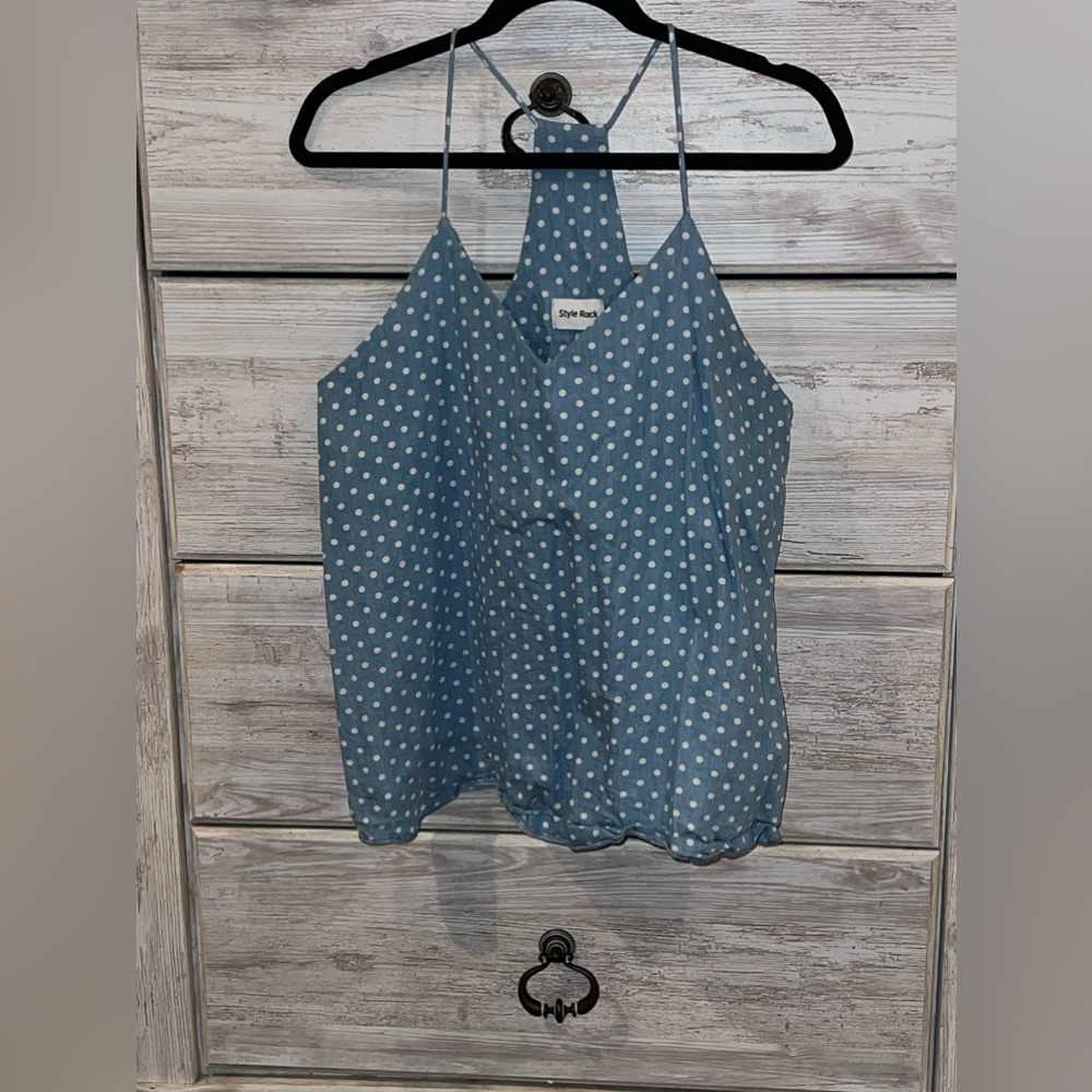 Boutique brand blue with white polka tank